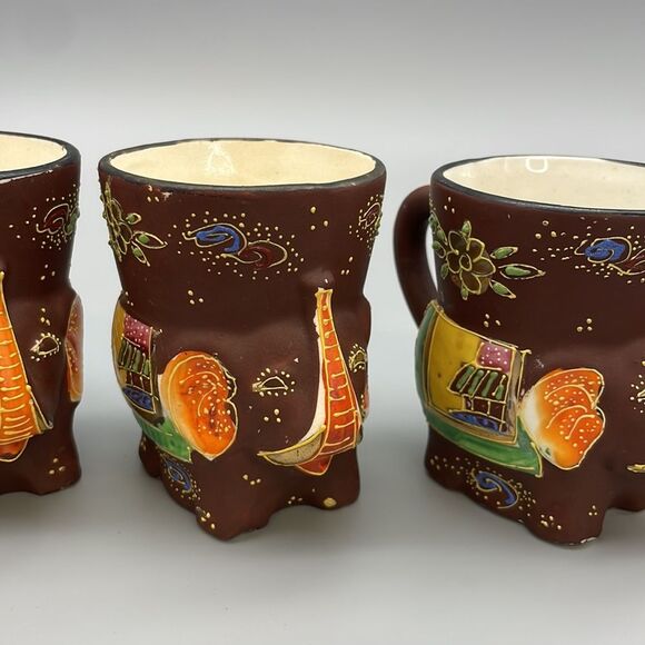 1920s Japanese Satsuma 6 Elephant Tea Cups Hand Painted Porcelain Figurine - Picture 3 of 15